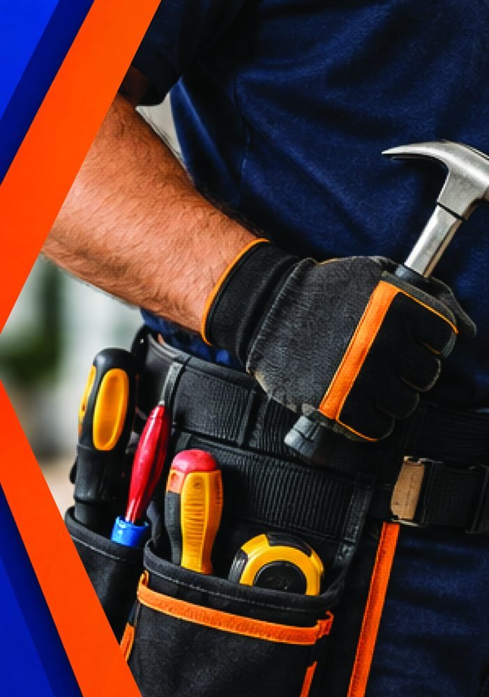 Fix & Go handyman wearing a tool belt with a hammer, ready for a job in Edmonton